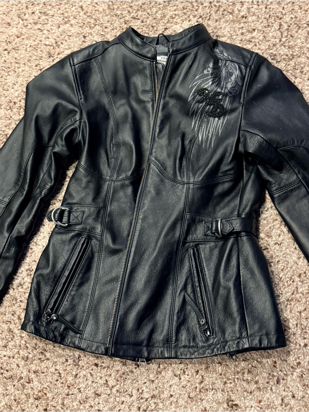 Harley-Davidson Black Leather Moto Jacket with Embossed Accent